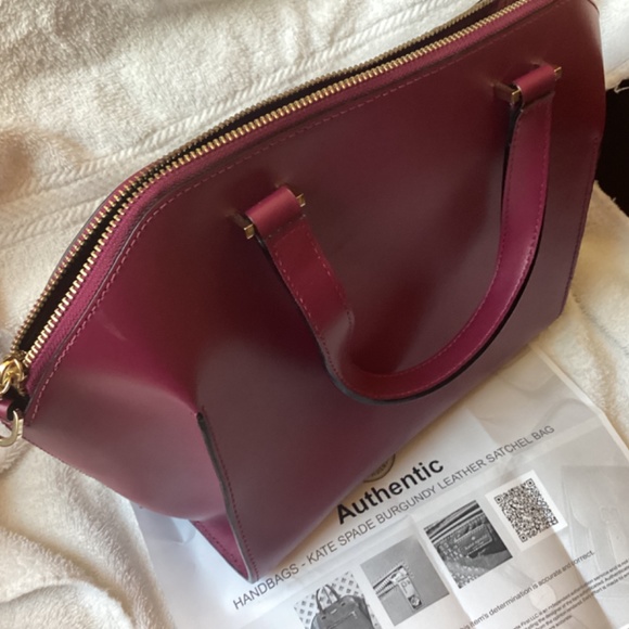 Kate Spade burgundy purse bag handles gold letter authenticity COA Luxury red - Picture 5 of 15
